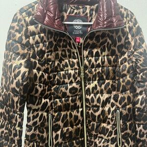 Vince Camuto Leopard-Print Quilted Puffer Jacket - Brown/Black